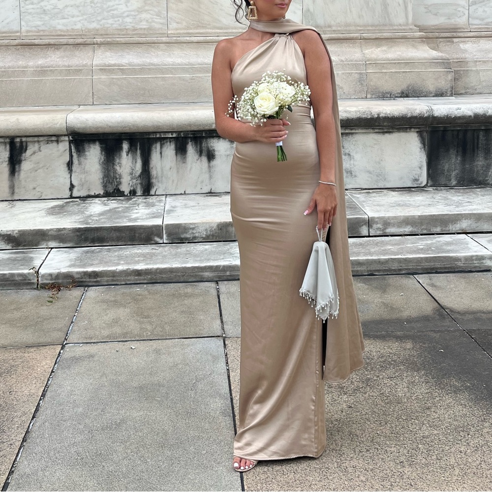 Club L London champagne dress with cape